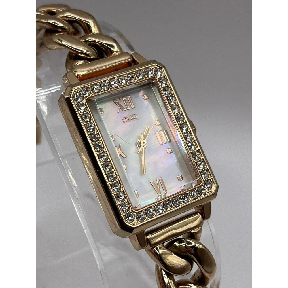DMQ Women's Quartz Watch Rose Gold Rhinestone Bezel MOP Dial- New‎ Battery